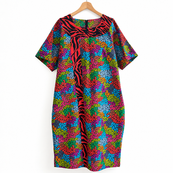 Grace Kpou Floral Stripe Midi Shift Dress