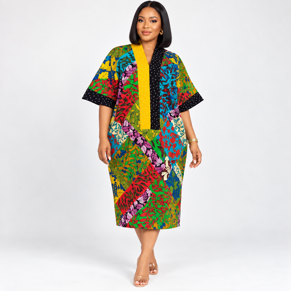 Grace Kpou Stone Embellished Floral Patchwork Midi Dress