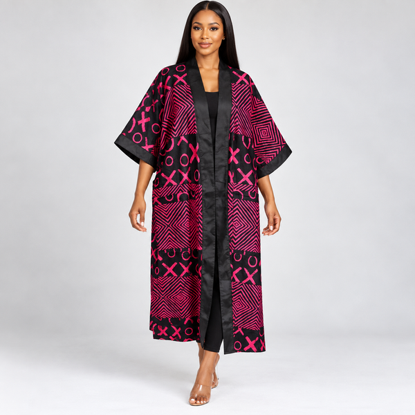 Grace Kpou Noir & Fuchsia Geometric Kimono
