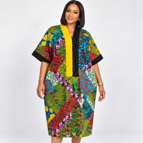 Grace Kpou Stone Embellished Floral Patchwork Midi Dress
