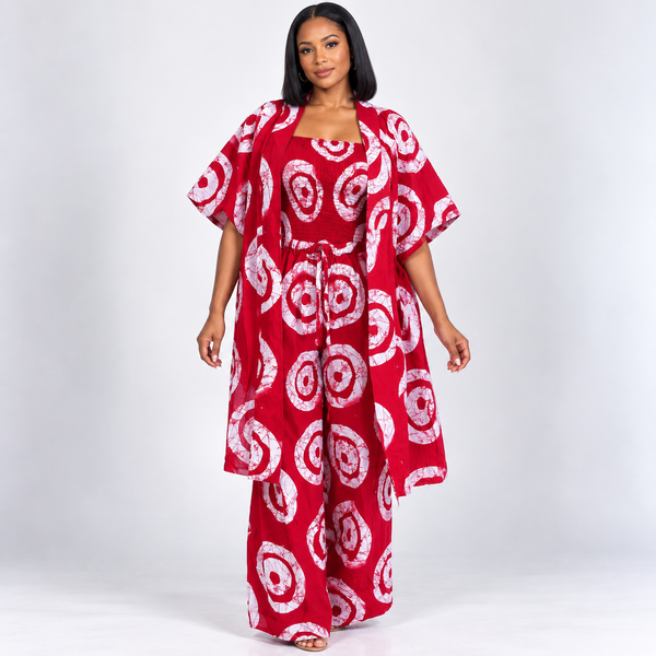 Grace Kpou Crimson Circle Kimono Co-Ord