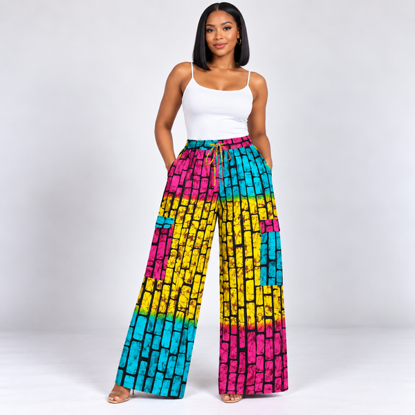 Grace Kpou Colour Block Cargo Palazzo Trousers