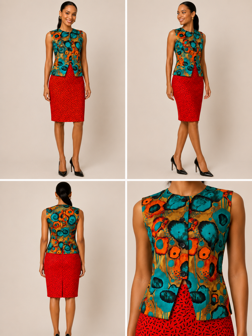 Grace Kpou Soleil Two-Piece Set- Sleeveless Button-Front Top & Mini Skirt