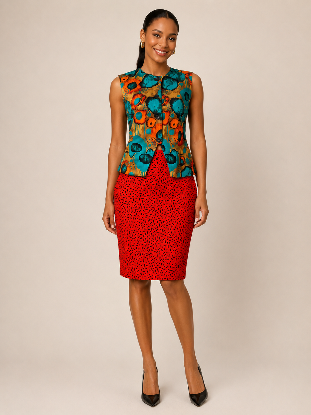 Grace Kpou Soleil Two-Piece Set- Sleeveless Button-Front Top & Mini Skirt