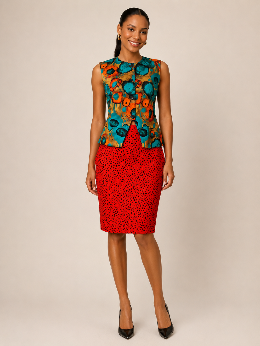 Grace Kpou Soleil Two-Piece Set- Sleeveless Button-Front Top & Mini Skirt