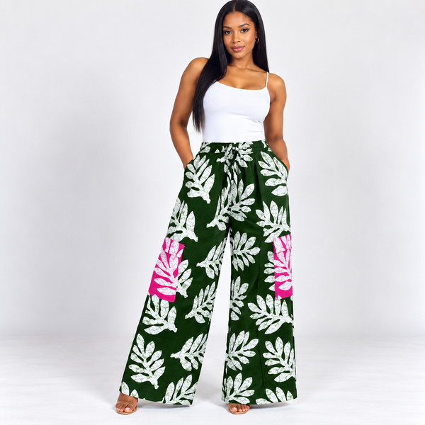Grace Kpou Leaf Patch Cargo Palazzo Trouser