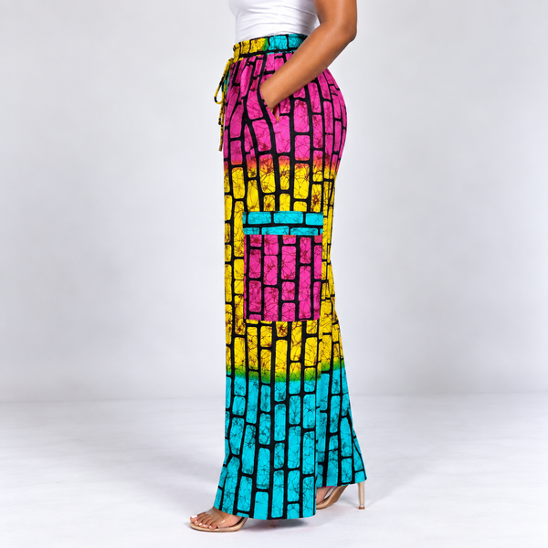 Grace Kpou Colour Block Cargo Palazzo Trousers