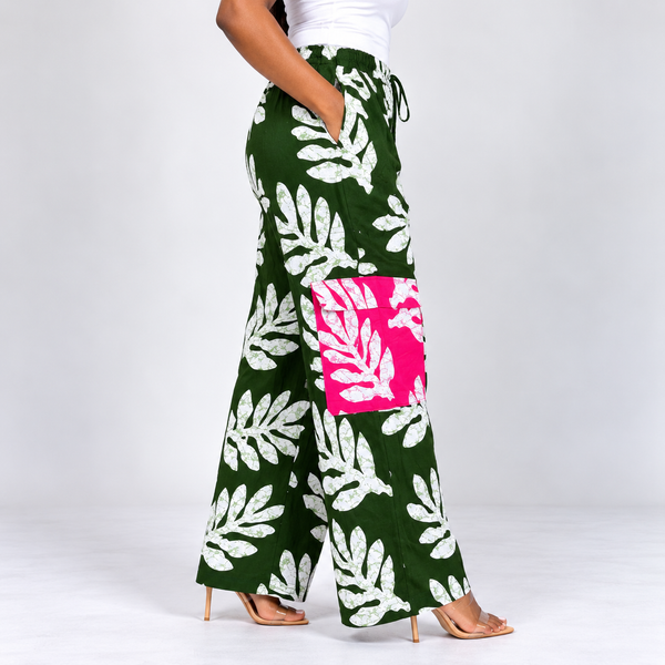 Grace Kpou Leaf Patch Cargo Palazzo Trouser