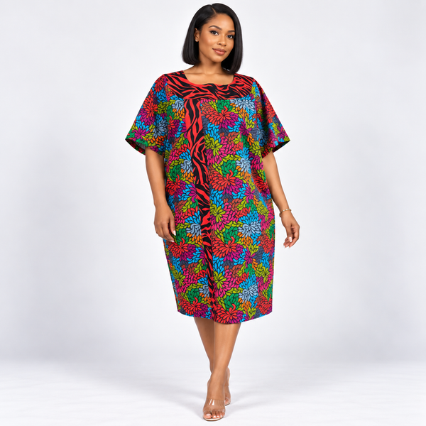 Grace Kpou Floral Stripe Midi Shift Dress