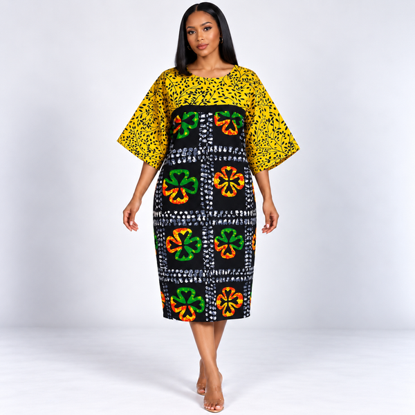 Grace Kpou Contrast Print Midi Dress