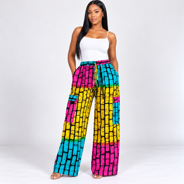 Grace Kpou Colour Block Cargo Palazzo Trousers