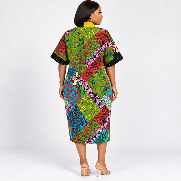 Grace Kpou Stone Embellished Floral Patchwork Midi Dress