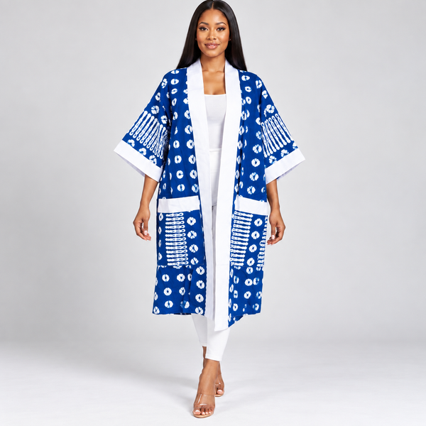Grace Kpou Blue & White Statement Kimono