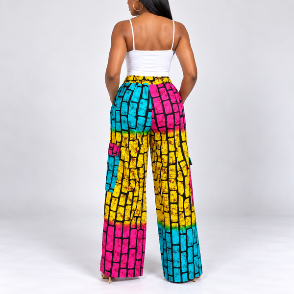 Grace Kpou Colour Block Cargo Palazzo Trousers
