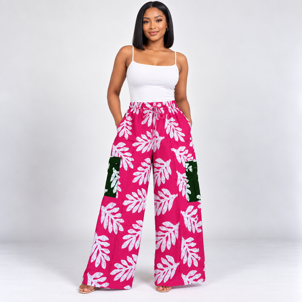 Grace Kpou Leaf Patch Cargo Palazzo Trouser