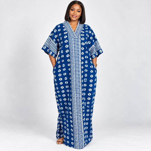 Grace Kpou Indigo Patterned Maxi Dress