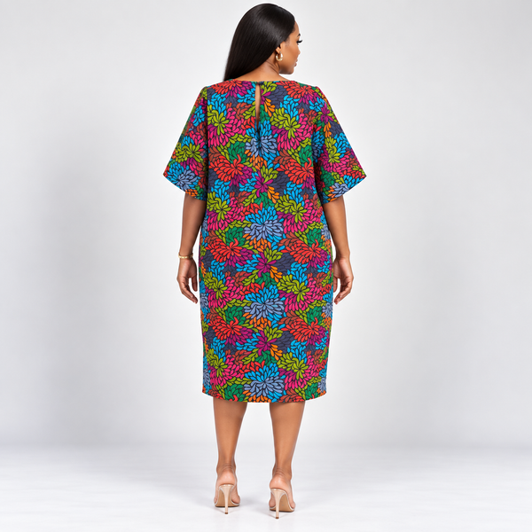 Grace Kpou Floral Stripe Midi Shift Dress