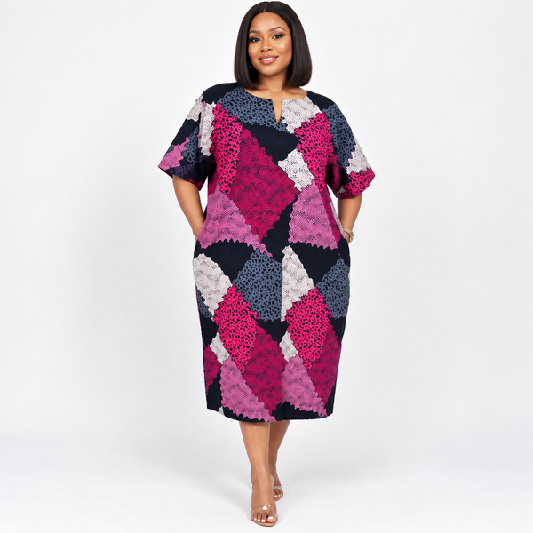 Grace Kpou Contrast Mosaic Midi Dress