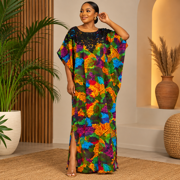 Grace Kpou Multicoloured Leaf Print Bubu Kaftan