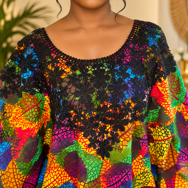 Grace Kpou Multicoloured Leaf Print Bubu Kaftan