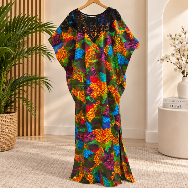 Grace Kpou Multicoloured Leaf Print Bubu Kaftan