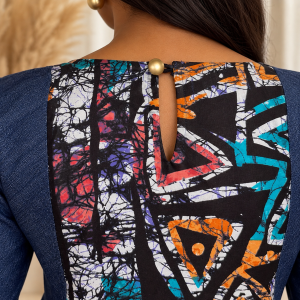 Grace Kpou Denim Ankara Midi Dress